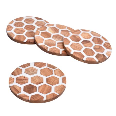 Set of 4 Honeycomb Resin and Wood Coasters